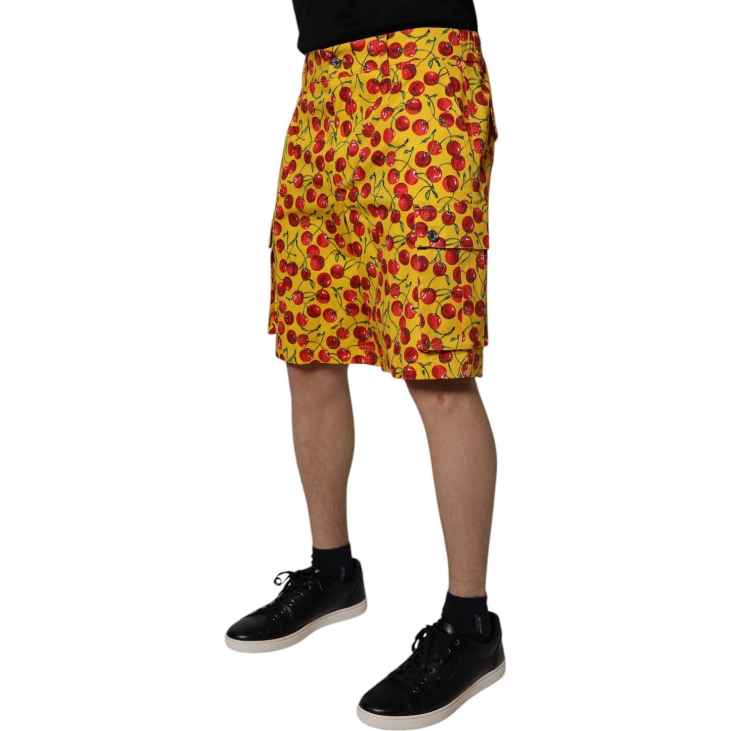 Dolce & Gabbana Yellow Cherry Print Cotton Men Bermuda Shorts PAN75743-48