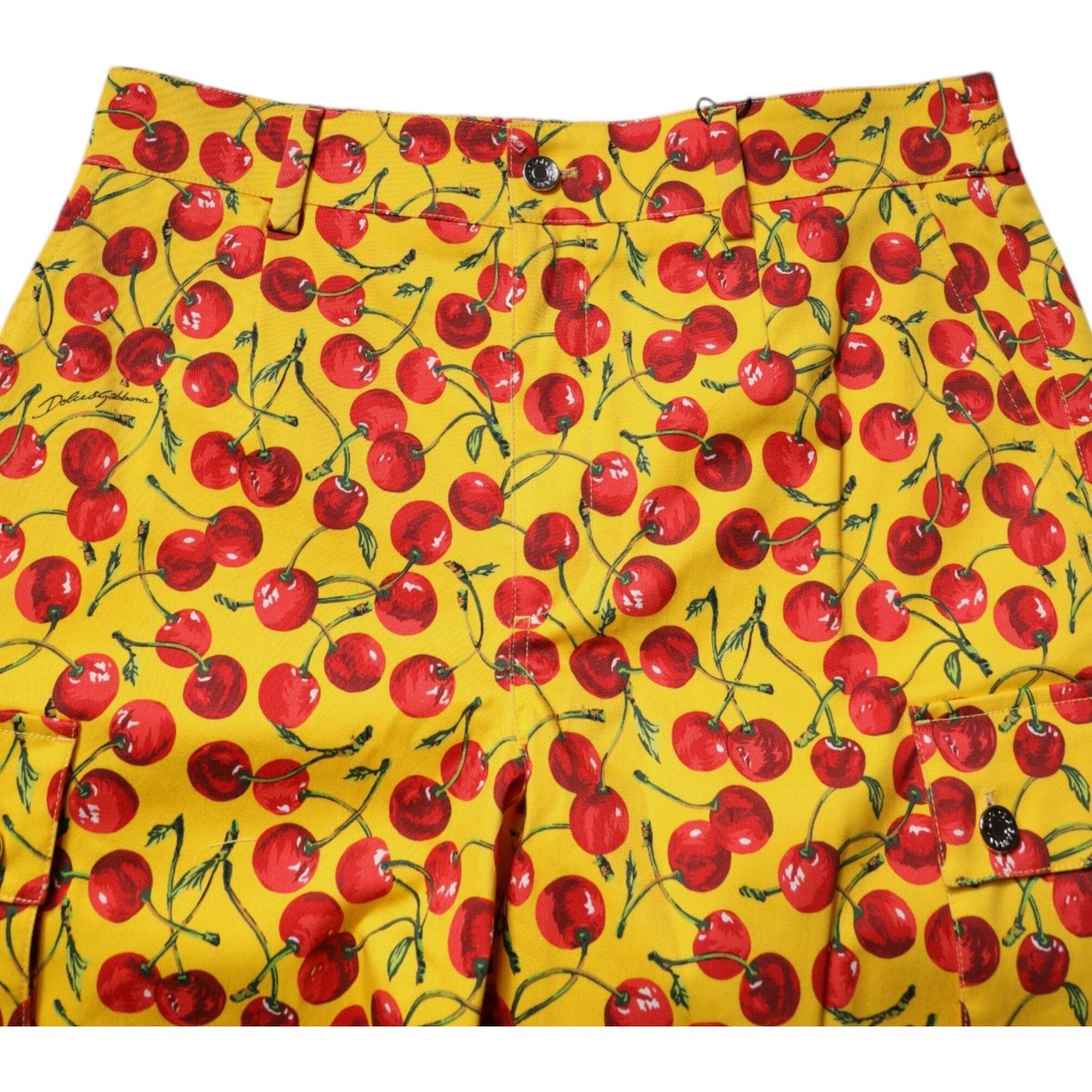 Dolce & Gabbana Yellow Cherry Print Cotton Men Bermuda Shorts PAN75743-48