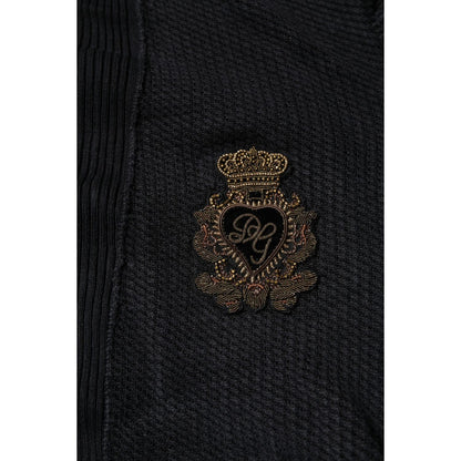 Dolce & Gabbana Black Heraldic Silk Buttoned Pullover Sweater