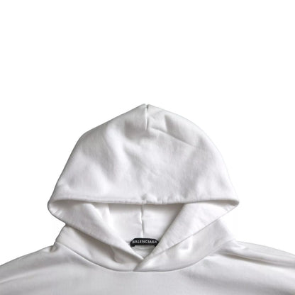 Balenciaga White Cotton Logo Hooded Pullover Oversize Sweater