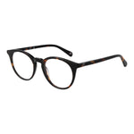Guess Brown Men Glasses Frame in acetate, round style, full-rim with plastic demo lenses, includes branded case, no extra protection.