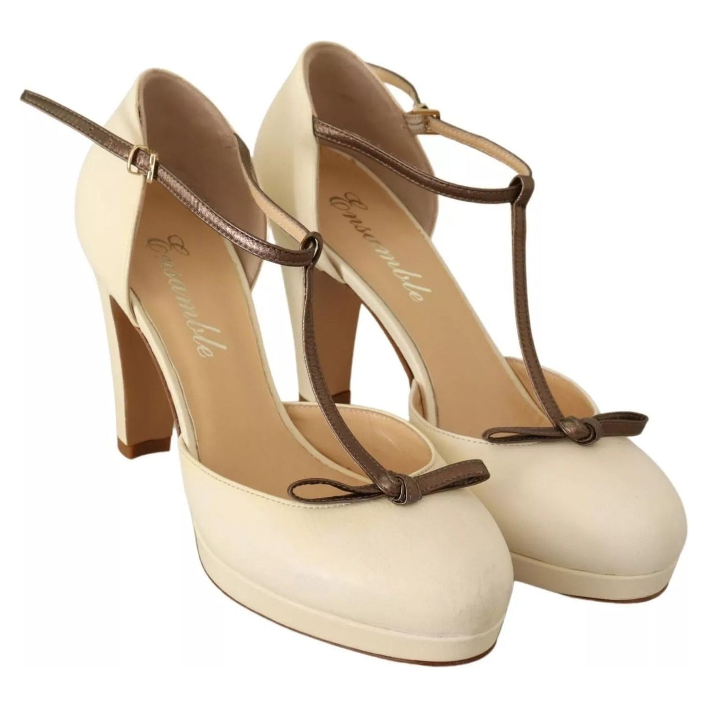 SERGIO LEVANTESI Beige T-Strap Block Heels Pumps Leather Shoes LA9385-37