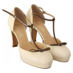 SERGIO LEVANTESI Beige T-Strap Block Heels Pumps Leather Shoes LA9385-37