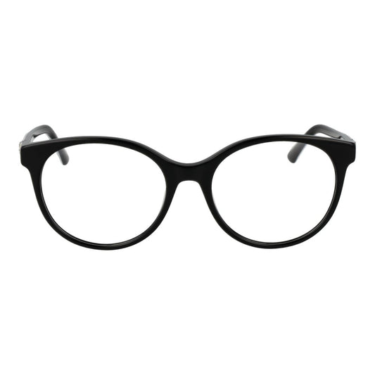 Guess Black Women Glasses Frame, black acetate round full-rim, 55-18-140 size with spring hinge, demo lenses, includes branded case.