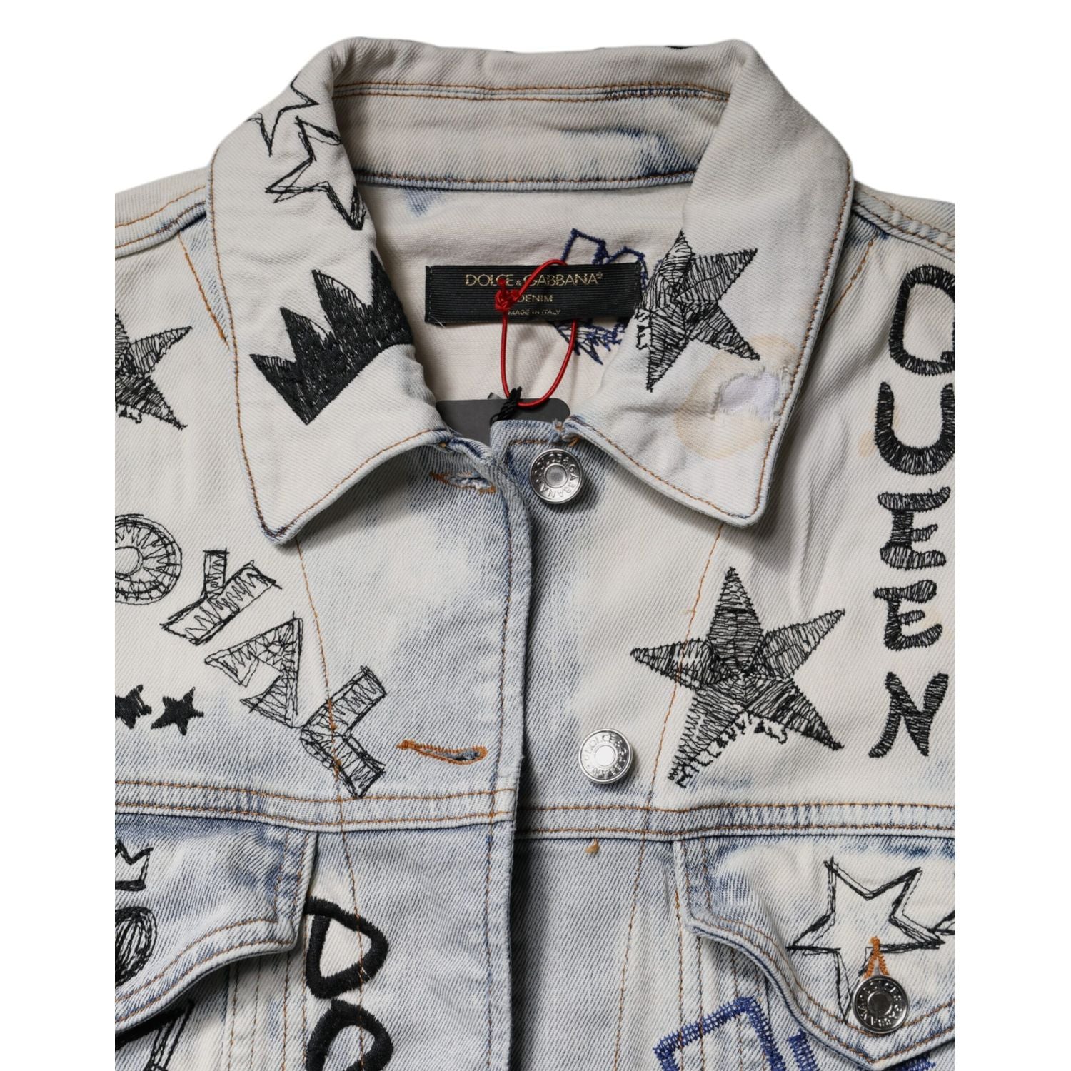Dolce & Gabbana Light Blue Graffiti Button Down Denim Jacket