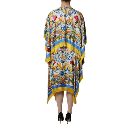 Dolce & Gabbana Multicolor Majolica Kaftan Short Sleeves Maxi Dress
