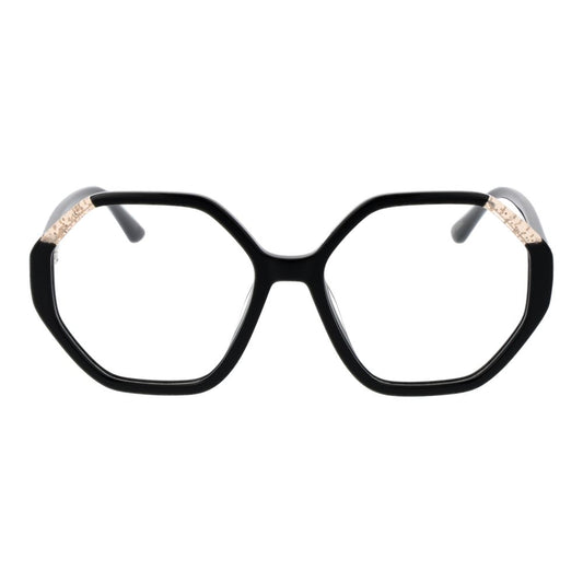 Guess Black Women Glasses Frame in black acetate, full-rim rectangle style with demo plastic lenses, suitable for women.