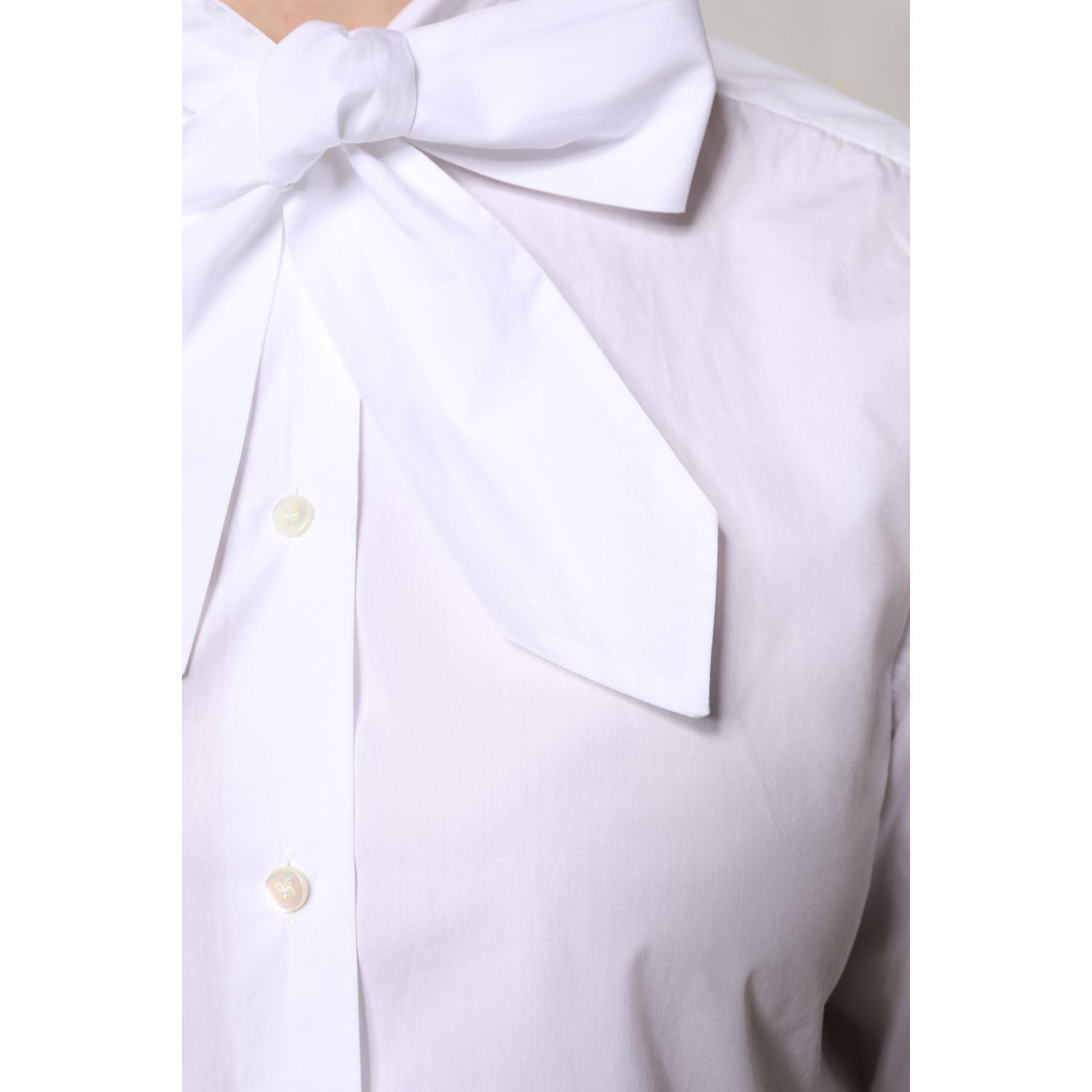 Dolce & Gabbana White Ascot Collar Long Sleeve Blouse Top