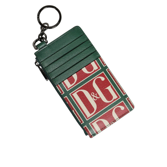 Dolce & Gabbana Green Calf Leather Logo Print Monogram Card Holder Wallet BAG4273