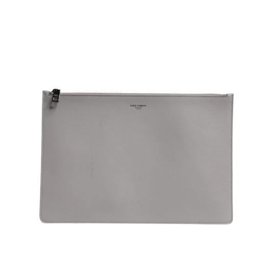 Dolce & Gabbana Gray Solid Leather DG Logo Men Clutch Zip Pouch Bag BAG4281