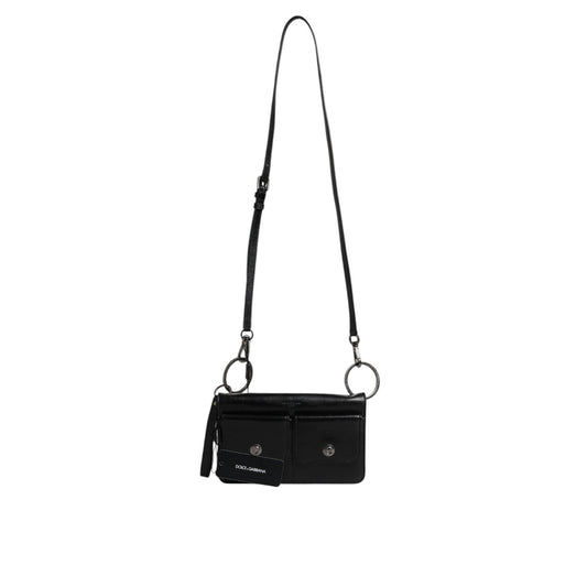 Dolce & Gabbana Black Leather Logo Purse Shoulder Crossbody Bag BAG4295