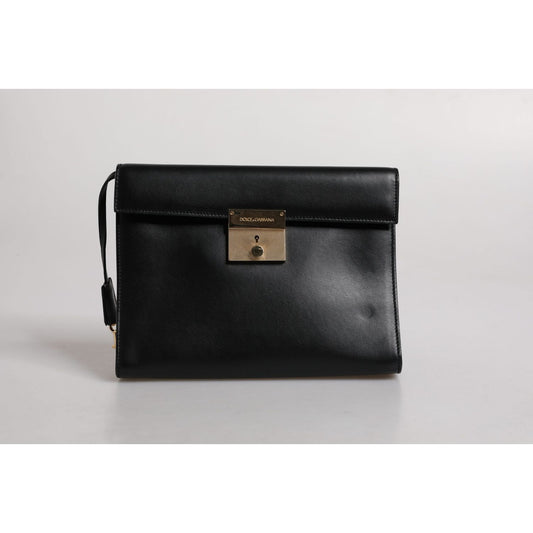 Dolce & Gabbana Black Leather Logo Plaque Document Briefcase Bag BAG4311