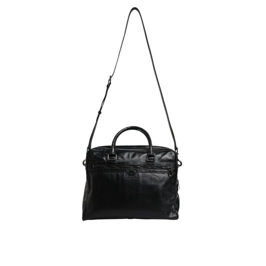 Dolce & Gabbana Black Leather Messenger Shoulder Strap Bag BAG4337