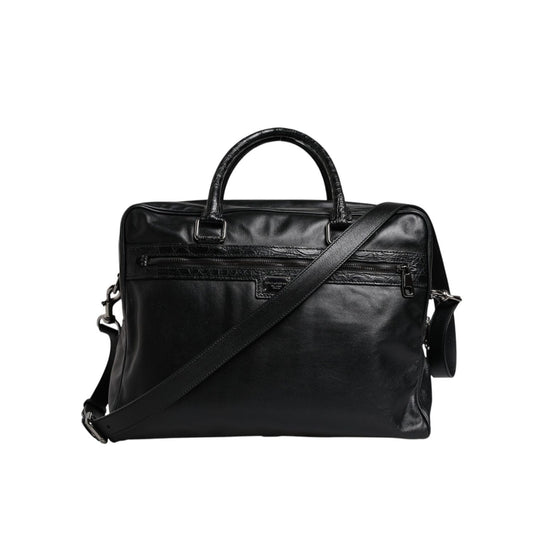 Dolce & Gabbana Black Leather Messenger Shoulder Strap Bag BAG4337