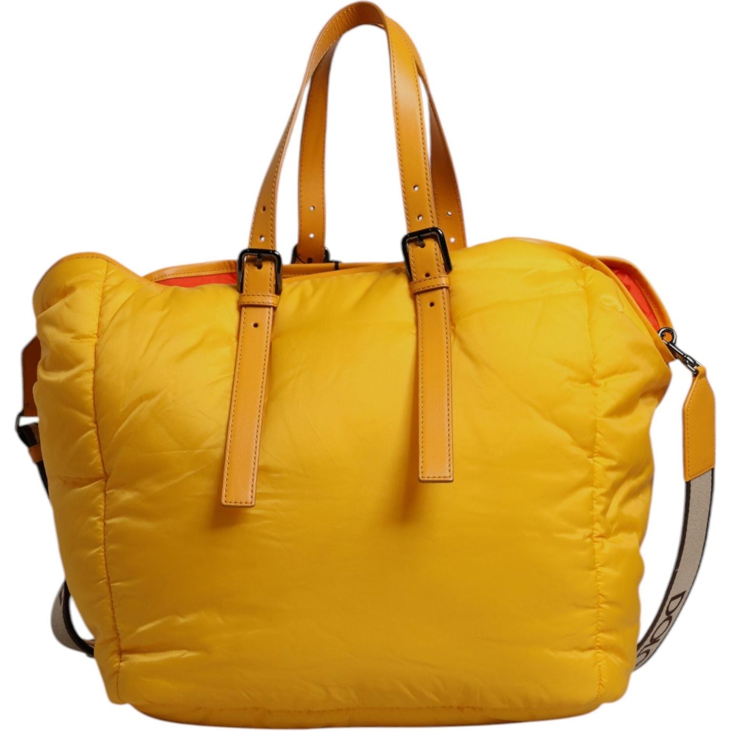 Dolce & Gabbana Yellow Orange Nylon Logo Plaque Hand Shoulder Duffle Bag BAG4350