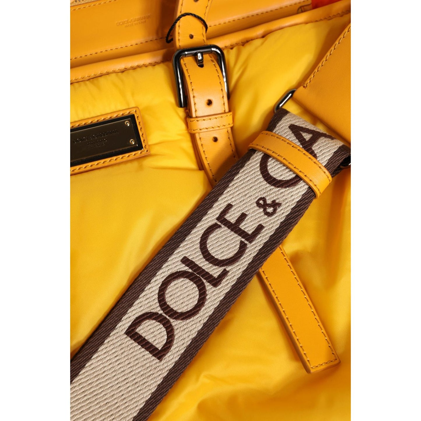 Dolce & Gabbana Yellow Orange Nylon Logo Plaque Hand Shoulder Duffle Bag BAG4350
