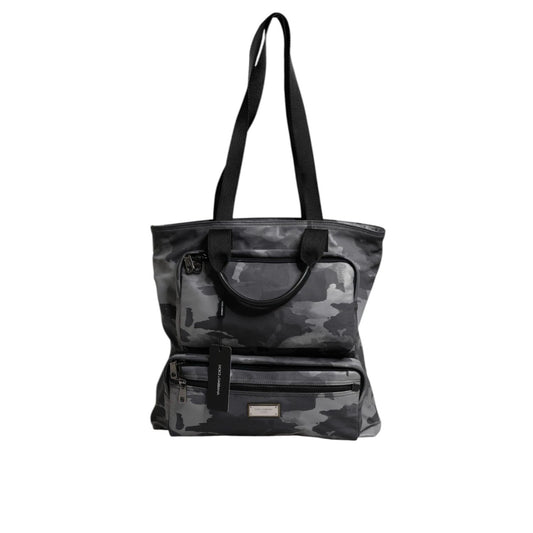 Dolce & Gabbana Gray Camo Cotton Multiple Compartments Tote Bag BAG4351