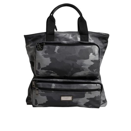 Dolce & Gabbana Gray Camo Cotton Multiple Compartments Tote Bag BAG4351