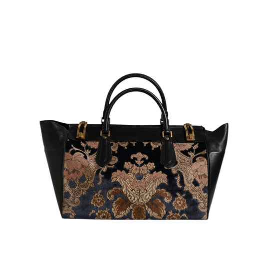 Dolce & Gabbana Black Floral Jacquard Handbag Shoulder Tote Bag BAG4367