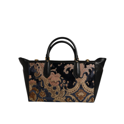 Dolce & Gabbana Black Floral Jacquard Handbag Shoulder Tote Bag