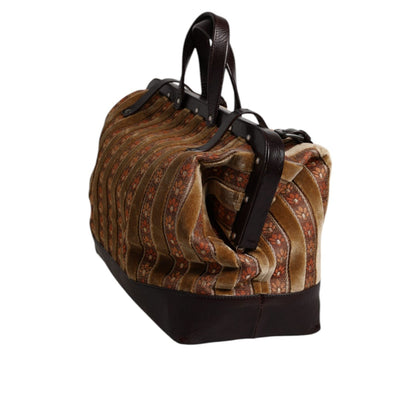 Dolce & Gabbana Beige Maroon Velvet Leather Jacquard Travel Handbag Bag