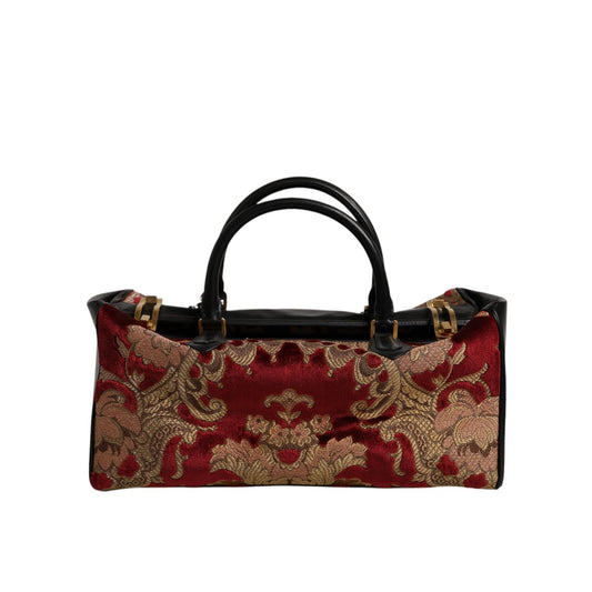 Dolce & Gabbana Multicolor Leather Brocade Velvet Travel Duffle Tote Bag