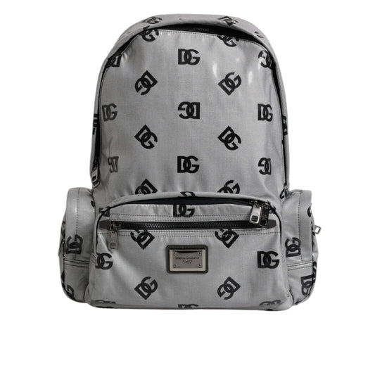 Dolce & Gabbana Polyester Gray Black DG Logo Plaque Backpack Bag BAG4379