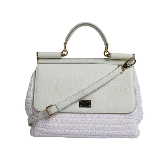 Dolce & Gabbana White Rafia Leather Top Handle Crossbody Bag BAG1630