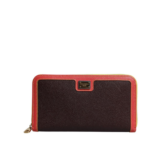 Dolce & Gabbana Brown Textured Leather Zip Around Continental Wallet BAG4266