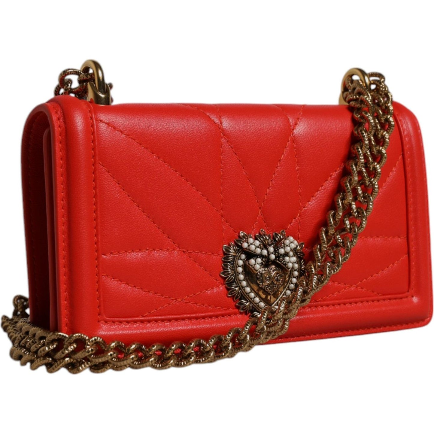 Dolce & Gabbana Red Quilted Devotion Crossbody Chain Phone Cover Bag BAG4267