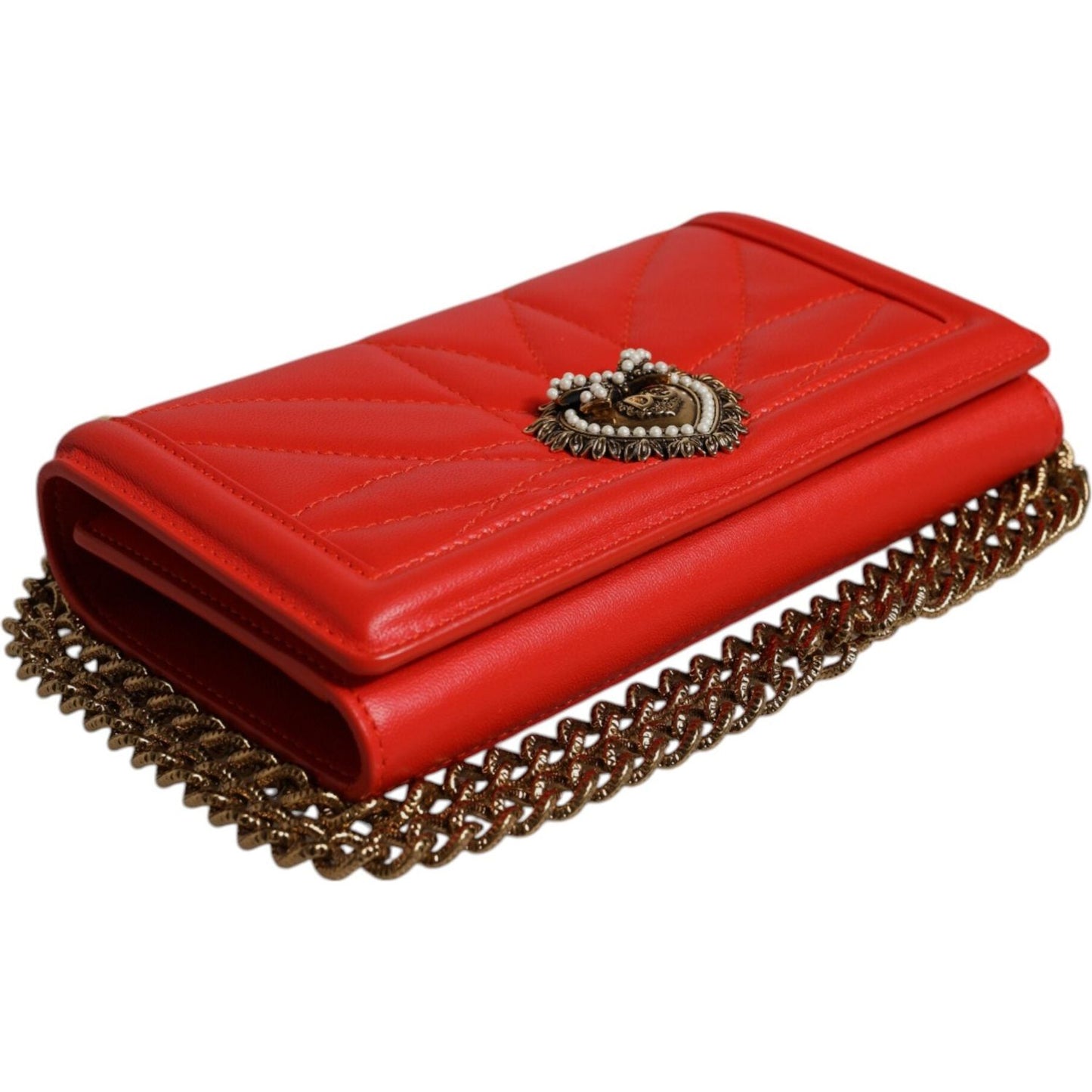 Dolce & Gabbana Red Quilted Devotion Crossbody Chain Phone Cover Bag BAG4267