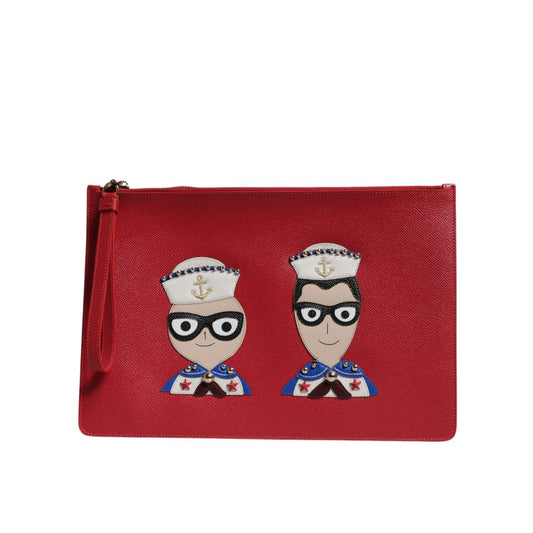 Dolce & Gabbana Red #DGFamily Embellished Leather Clutch Bag BAG4284
