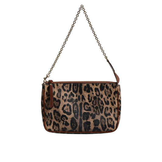 Dolce & Gabbana Brown Leopard Leather Shoulder Chain Strap Bag BAG4312