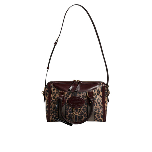 Dolce & Gabbana Brown Leopard Leather Shoulder Strap Duffle Bag BAG4321