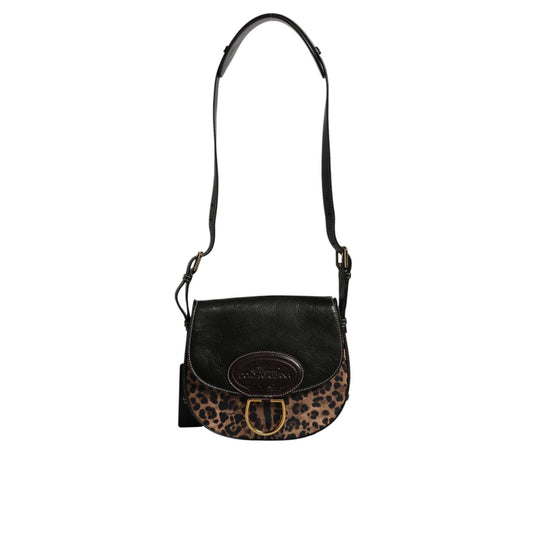 Dolce & Gabbana Black Brown Leopard Leather Shoulder Strap Bag BAG4326