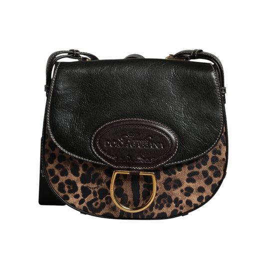 Dolce & Gabbana Black Brown Leopard Leather Shoulder Strap Bag BAG4326