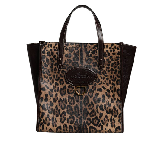 Dolce & Gabbana Brown Leopard Leather Shoulder Strap Tote Bag BAG4328
