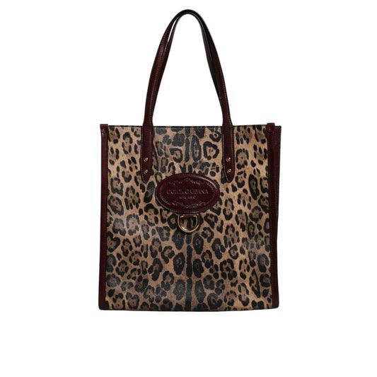 Dolce & Gabbana Brown Leopard Leather Shoulder Strap Tote Bag BAG4330