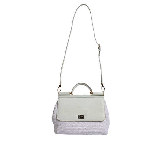Dolce & Gabbana White Rafia Leather Top Handle Crossbody Bag BAG4333