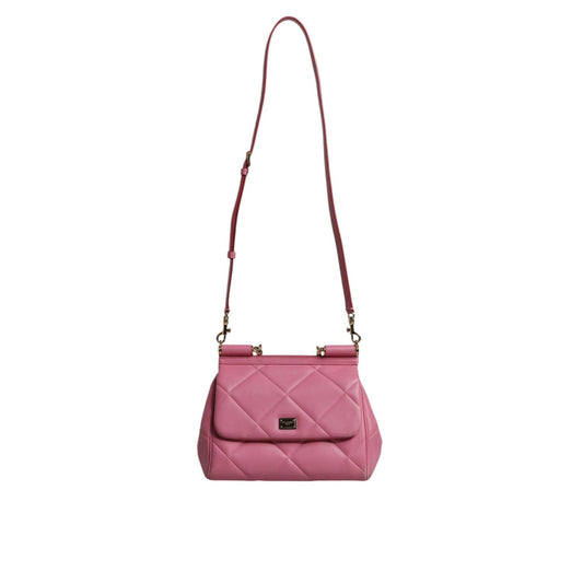 Dolce & Gabbana Pink Leather Sicily Logo Shoulder Satchel Bag BAG4360