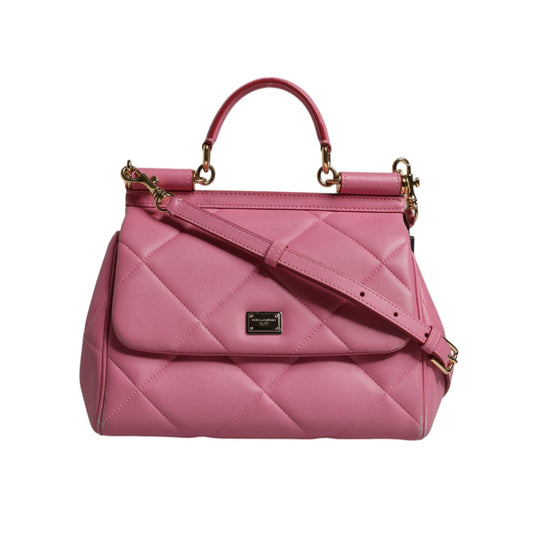 Dolce & Gabbana Pink Leather Sicily Logo Shoulder Satchel Bag BAG4360