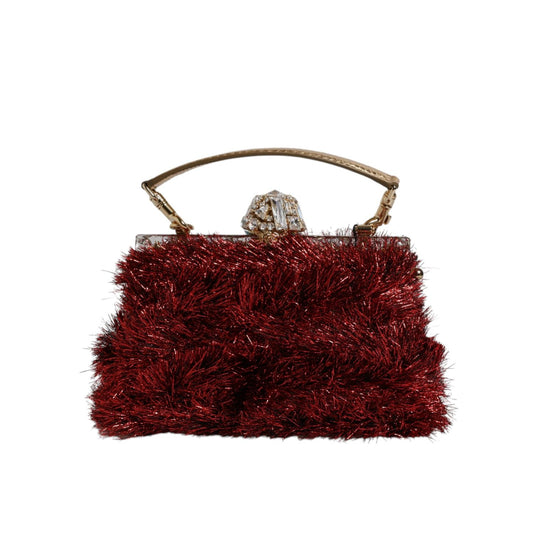 Dolce & Gabbana Red Gold Chain VANDA Tinsel Crystals Evening Clutch Bag BAG4375