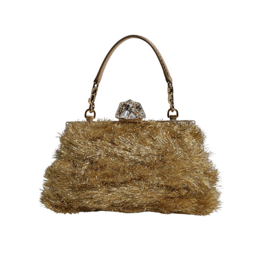 Dolce & Gabbana Gold Vanda Chain Strap Tinsel Crystal Evening Clutch Bag BAG4383