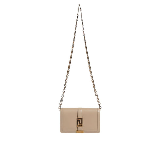 Versace Beige Gold Chain Calf Leather Wallet Crossbody Bag BAG4393