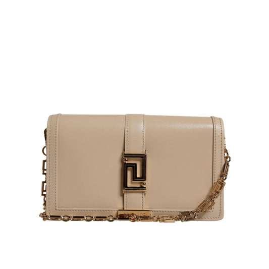 Versace Beige Gold Chain Calf Leather Wallet Crossbody Bag BAG4393