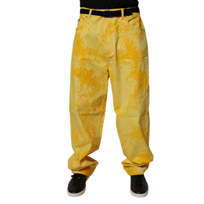 Dolce & Gabbana Yellow Tie Dye Cotton Straight Denim Jeans