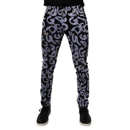 Dolce & Gabbana Black Logo Monogram Cotton Skinny Denim Jeans