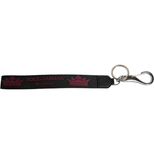 Dolce & Gabbana Black Nylon Logo DG Crown Men's Holder Keychain Keyring SMY10700