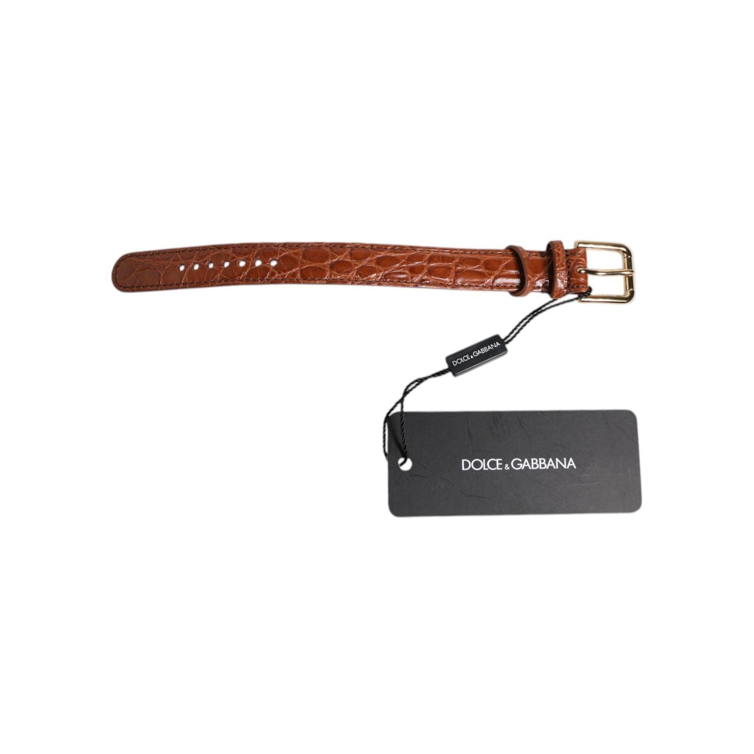 Dolce & Gabbana Brown Textured Leather Gold Metal Buckle Armband