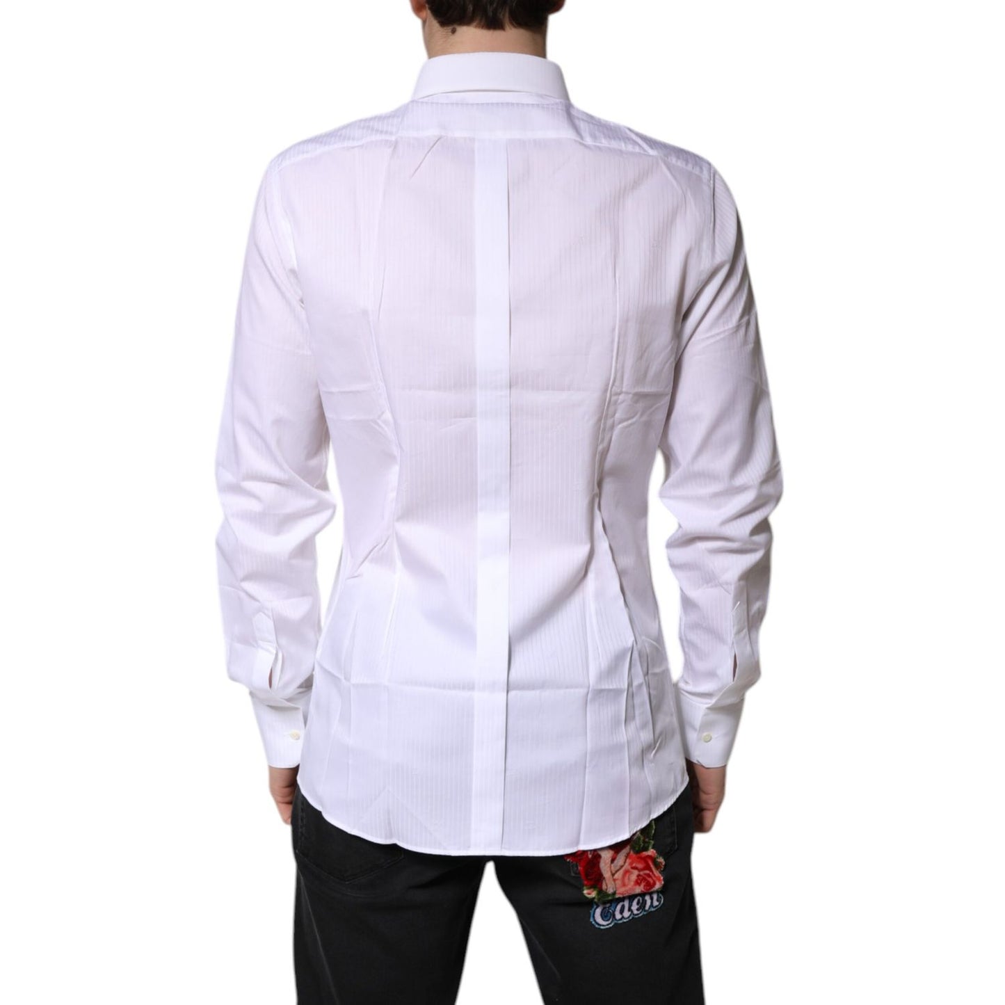 Dolce & Gabbana White Cotton Collared GOLD Dress Formal Shirt